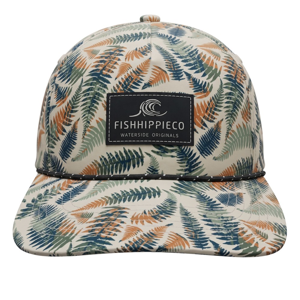 Fish Hippie Co Waterside Originals Fern Print Rope Snapback Hat Cream Green Mens